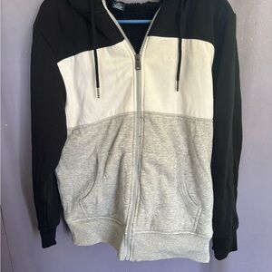 Zip-Up Hoodie - Black, White & Gray